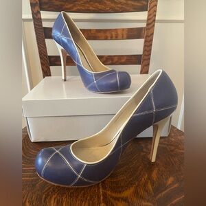 L.A.M.B. Sapphire Blue and Ivory Leather Pumps